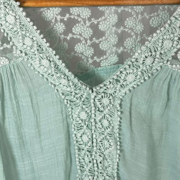 Studio JPR Mint Green Cotton Gauze Lace Bell Sleeve Tie Front Women’s Sz L - Picture 3 of 12